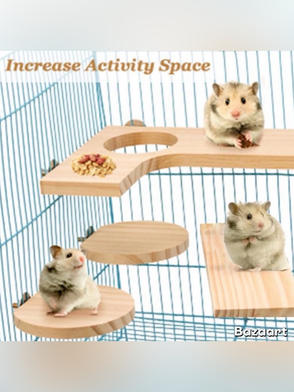5 Pc Set Small Pet Natural Wood Playground Platforms For Cage